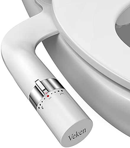 Veken Ultra-Slim Bidet Attachment for Toilet, Dual Nozzle (Feminine/Posterior Wash) Hygienic Bidet Toilet, Adjustable Water Pressure Baday Beday Budet Bedette to Add for Toilet with Brass Inlet