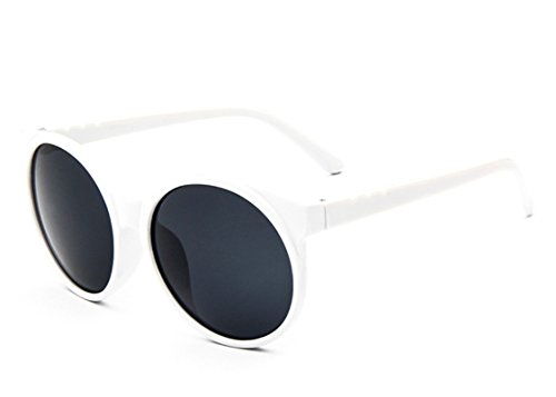 Flowertree Women's S5057 Full Frame Iridium Coated Mirrored Lens Round 58mm Sunglasses (white+grey)