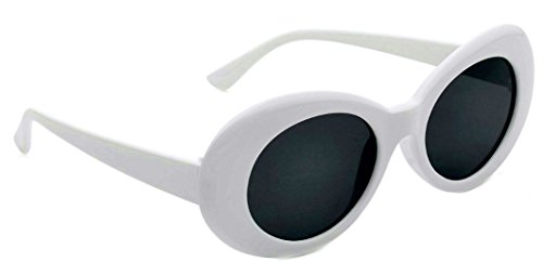 WebDeals Women's Round Retro Oval Sunglasses Color Tint or Smoke Lenses Clout Goggles, White, Black, Large