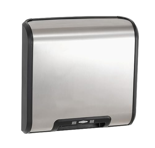 BOBRICK 7128 QuietDry Series TrimDry Stainless Steel ADA Surface-Mounted Hand Dryer, Satin Finish, 13-19/32' Height, 13-25/32' Width