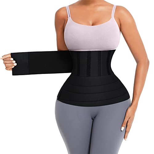 FeelinGirl Waist Trainer for Women Waist Trimmer Wraps for Stomach with Loop Snatch Bandage Wrap Free Size Tummy Wrap Black