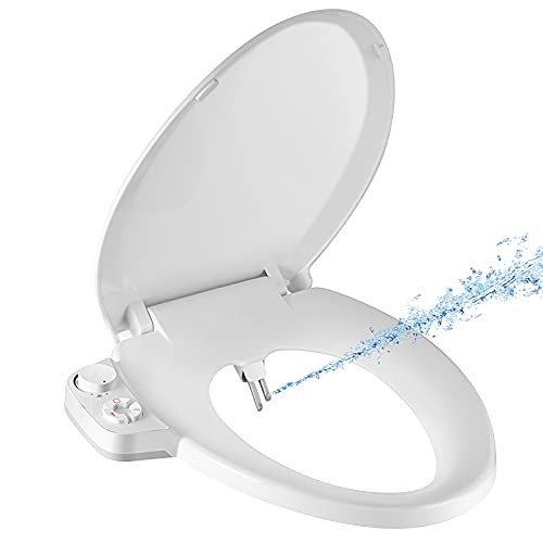 SAMODRA Bidet Seat Elongated Toilet Seat - Manual Bidet Non-Electric with Pressure Controls Quiet-Close Lid and Seat Dual Nozzles Self-cleaning for Frontal & Rear Wash