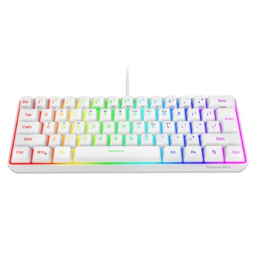 Snpurdiri 60% Wired Gaming Keyboard, 61 Keys RGB Backlit Wrist Rest Ultra-Compact Mini Waterproof Keyboard for PC Computer Gamer (White)