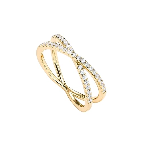 PAVOI 14K Gold Plated X Ring CZ Simulated Diamond Criss Cross Ring (8, Yellow)