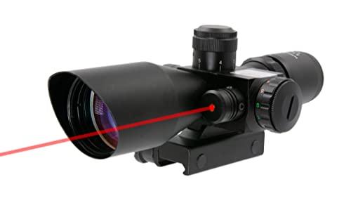 Survival Land 2.5-10x40 Rifle Scope - Illuminated Red & Green Mil-dot Reticle - Hunting, Tactical, Paintball Scope, or Airsoft Scope - Class 3 Red Laser.