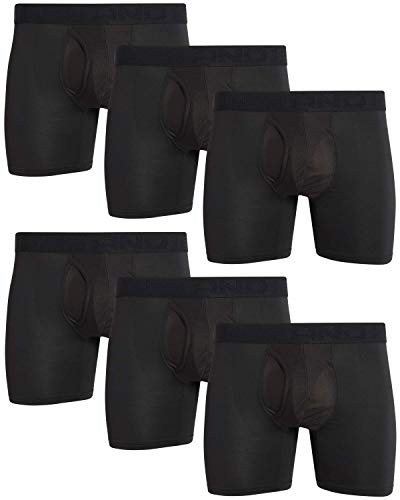 AND1 Men's Underwear – 6 Pack Performance Compression Boxer Briefs, Functional Fly (S-3XL), Size Large, Black
