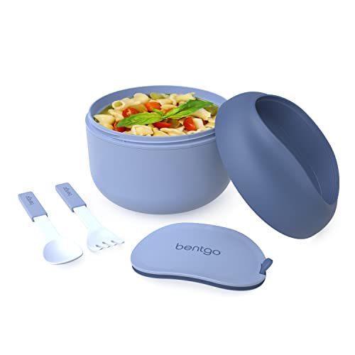 Bentgo Bowl - Insulated Leak-Resistant Bowl with Snack Compartment, Collapsible Utensils and Improved Easy-Grip Design for On-the-Go - Holds Soup, Rice, Cereal & More - BPA-Free, 21.2 oz (Slate)