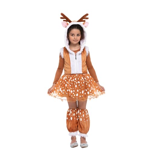 Spooktacular Creations Child Girl Deer Costume with Speckled Skirt for Kids Toddler Halloween Dress Up, Animal-themed Party (Small (5-7 yrs))