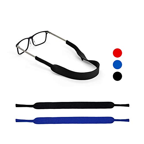 Eyeglasses Holder Strap by SQV - Premium Soft Neoprene Adjustable Sport Eyeglasses Holder for Men & Women - Glasses Cord Lanyard - Eyeglass Retainer (2, Black / Blue)