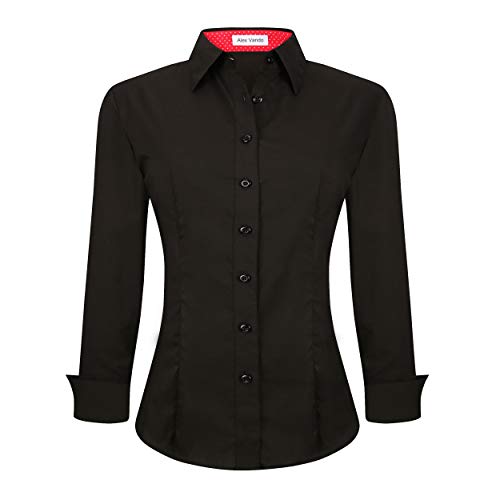 Alex Vando Womens Dress Shirts Regular Fit Long Sleeve Stretch Work Shirt,Black,L