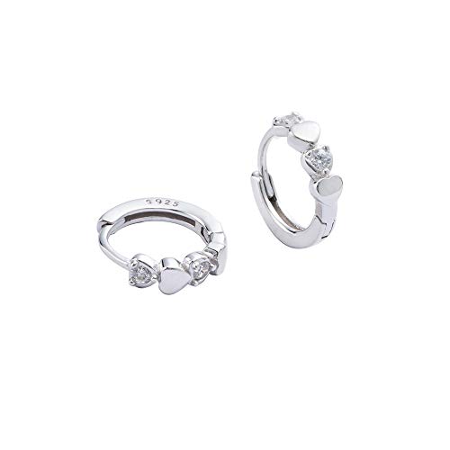 Double Love Heart Cubic Zirconia Sleeper Small Hoop Earrings for Women Teen Girls Cartilage Tiny Cute CZ Huggie Hoops Hypoallergenic for Sensitive Ear