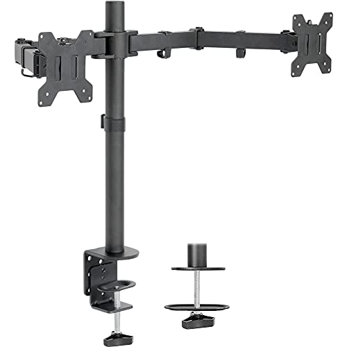 VIVO Dual Monitor Desk Mount, Heavy Duty Fully Adjustable Stand, Fits 2 LCD LED Screens up to 30 inches, Black, STAND-V002