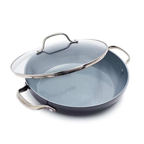 GreenPan Valencia Pro Hard Anodized Healthy Ceramic Nonstick 11' Everyday Frying Pan Skillet with 2 Handles and Lid, PFAS-Free, Induction, Dishwasher Safe, Oven Safe, Gray