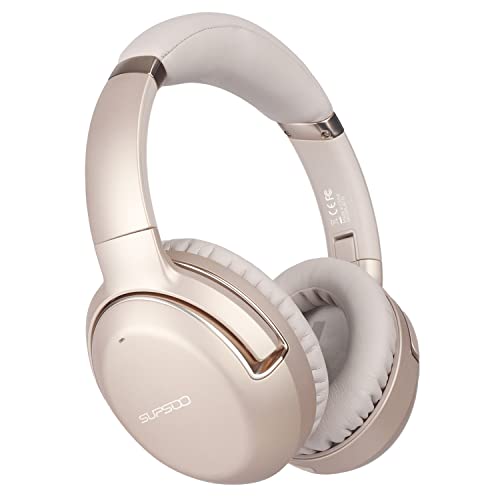 SUPSOO Headphones Wireless Bluetooth, Active Noise Cancelling Headphones Bass Headphone with Mic, 60 Hr Playtime, Stereo Sound, Over Ear PC Wireless Bluetooth Headset-Rose Gold