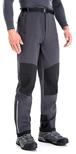 clothin Men's Insulated Pants Fleece Lined Snow Pants Softshell Water and Wind-Resistant Grey size L,32L
