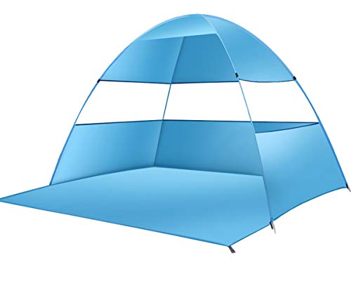 Wilwolfer Beach Tent Pop Up Sun Shelter Plus Cabana Automatic Canopy Shade Portable UV Protection Easy Setup Windproof Stable with Carry Bag for Outdoor 3 or 4 Person (Blue)