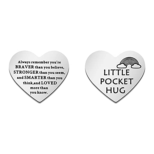 KUIYAI Pocket Hug Token Always Remember You are Braver Than You Believe Token Inspiration Gift Long Distance Relationship Gift (Remember heart token)