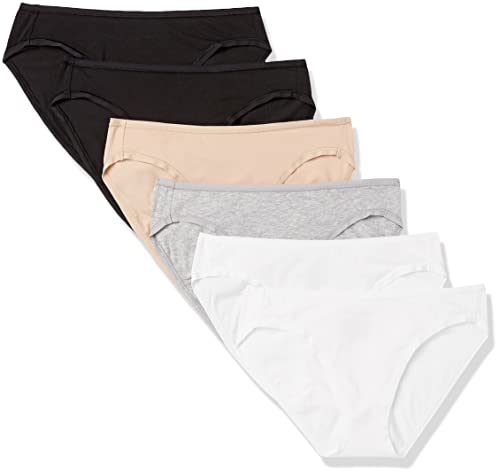 Amazon Essentials Women's Cotton Bikini Brief Underwear (Available in Plus Size), Pack of 6, Neutral, Large