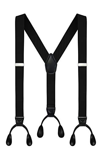 Men's Y-Back 1.4 Inches Wide Button End Elastic Adjustable Suspenders, Black