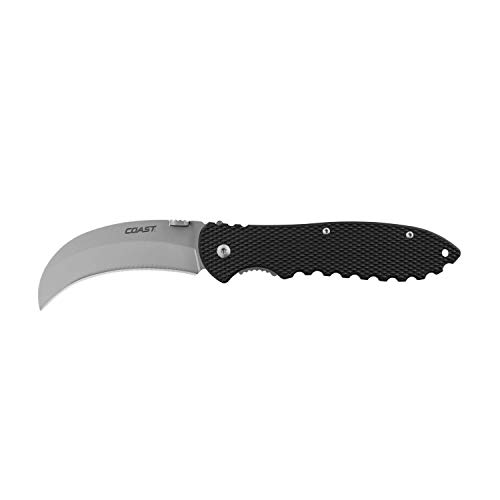 Coast - 21627 COAST DX300 Double Lock Folding Knife with 3' Hooked Stainless Steel Blade,Black