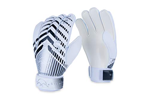 Victor Sierra 'Save' Soccer Goalkeeper Gloves for Kids and Adults (4, White/Black/Silver)