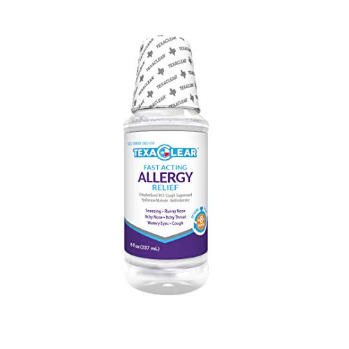TexaClear Allergy Relief - Fast Acting Dye Free Liquid Cough Suppressant & Antihistamine – 8 Hour Relief (8 fl oz)