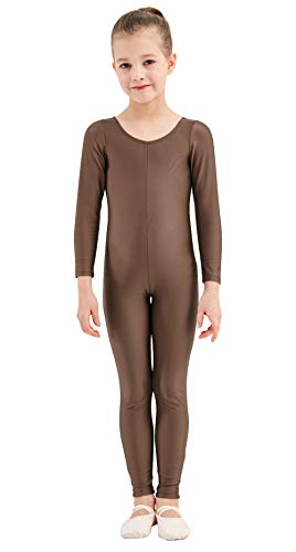 speerise Girls Unitards Gymnastics Long Sleeves Full Body Toddler Ballet Leotards for Kids Costumes, Brown, 8-10