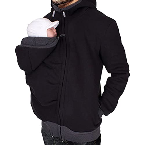 amropi Mens Kangaroo Jacket for Dad and Baby Carrier Hoodie Pullover Sweatshirt Black,L