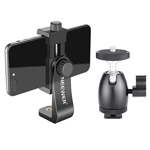 Neewer Cellphone Holder Clip Desktop Tripod Mount with Mini Ball Head Hot Shoe Adapter for 14-inch and 18-inch Ring Light and Smartphone Within 1.9-3.9 inches Width