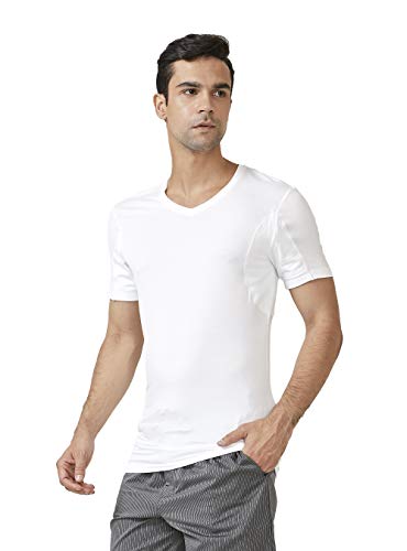 DAVID ARCHY 2 Pack Sweat Proof Undershirt for Men Soft Bamboo Rayon V-Neck Armpit Odor Defense T-Shirt Short Sleeve Tee (M,White)