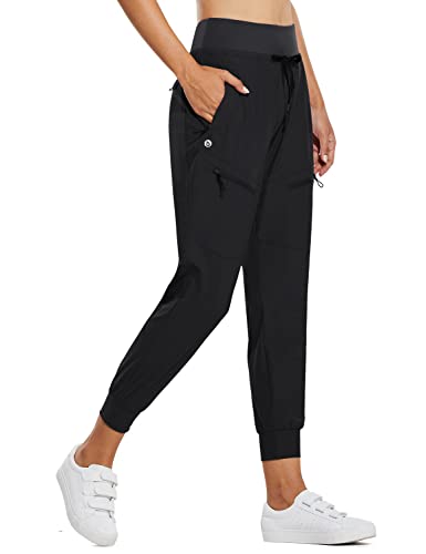 BALEAF Women's Joggers Lightweight Hiking Pants High Waist 5 Zipper Pockets Quick Dry Travel Athletic UPF50+ Black M