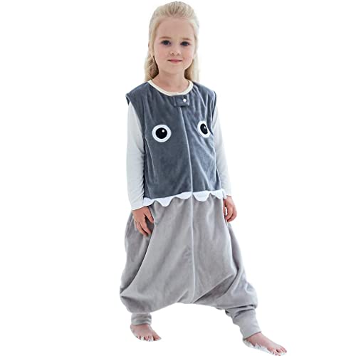 MICHLEY Baby Sleeping Bag Sack with Feet Autumn Winter Swaddle Wearable Blanket Sleeveless Nightgowns for Infant Toddler, 5-6T, Grey Shark