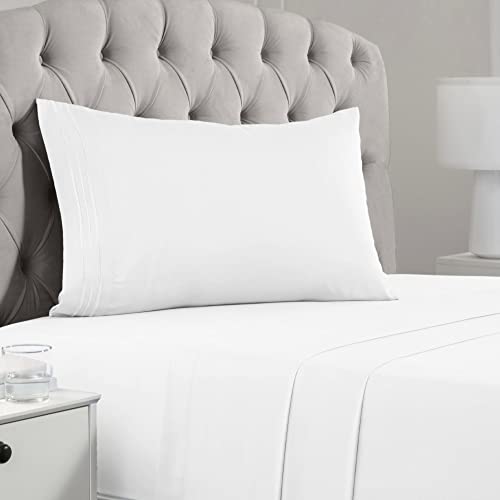 Mellanni Twin Sheets Set - 3 Piece Iconic Collection Bedding Sheets & Pillowcases - Hotel Luxury, Extra Soft, Cooling Bed Sheets - Deep Pocket up to 16' - Wrinkle, Fade, Stain Resistant (Twin, White)