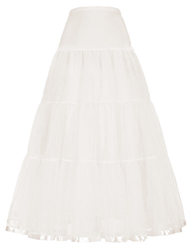 Retro Ankle Length Petticoat Underskirt for Long Dress (M,Ivory)