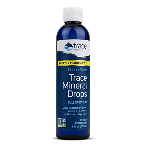 Trace Minerals ConcenTrace Trace Mineral Drops | Full Spectrum Minerals | Ionic Liquid Magnesium, Chloride, Potassium | Low Sodium | Energy, Electrolytes, Hydration | 96 Day Supply, 8 fl oz (Pack of 1)