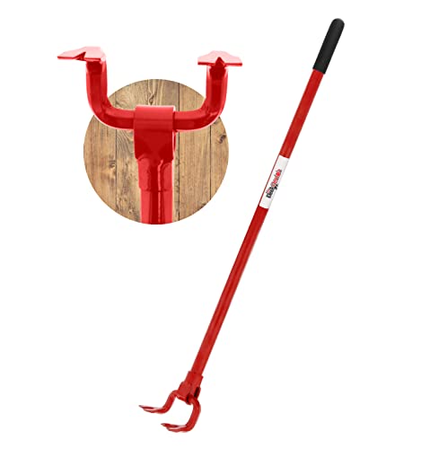 Deck Demon Wrecking Bar - 44 Inch Steel Deck Board Remover Tool - Save Time Removing Old Boards and Breaking Pallets - Heavy Duty, Non-Slip Handle with Dual Claw Head Nail Puller - Red, DD-201