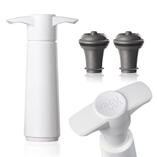 Vacu Vin Wine Saver Pump White with Vacuum Wine Stopper - Keep Your Wine Fresh for up to 10 Days - 1 Pump 2 Stoppers - Reusable - Made in the Netherlands