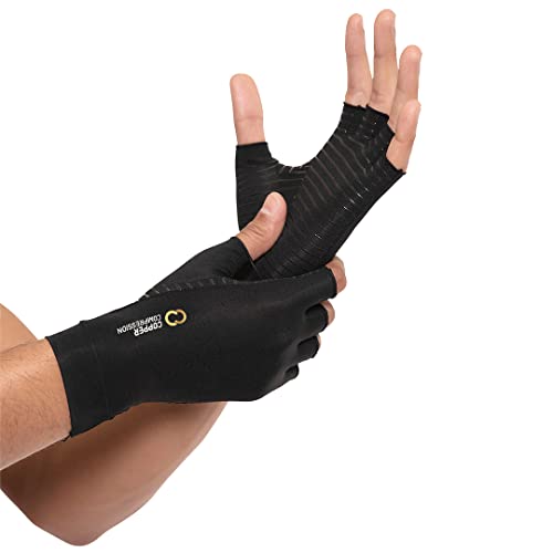 Copper Compression Arthritis Gloves | Fingerless Arthritis Carpal Tunnel Pain Relief Gloves For Men & Women | Hand Support Wrist Brace For Rheumatoid, Tendonitis, Swelling, Crocheting, Typing