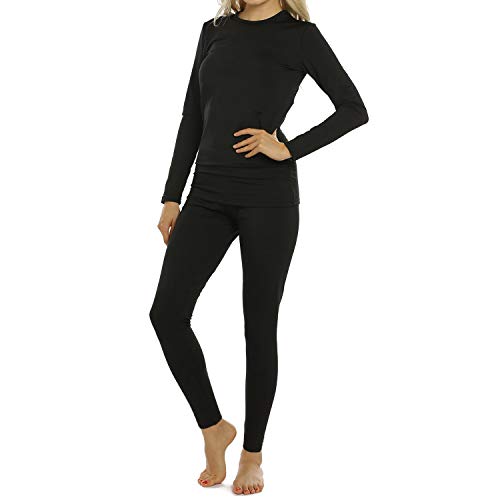 Womens Thermal Underwear Set Long Johns Base Layer Fleece Lined Black Large