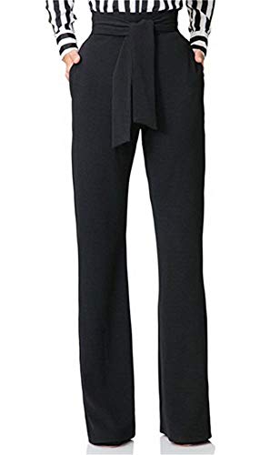LKOUS Women Work Casual Stretchy Straight Wide Leg High Waisted Long Pants with Belt Black XL