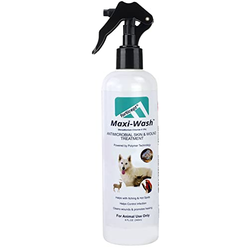 Forticept Maxi-Wash Hot Spot Treatment, Wound Care & Itch Relief Spray for Dogs and Cats. Relives Scratching, Rashes, Sores, Itchy Skin and Paw Licking 8 oz