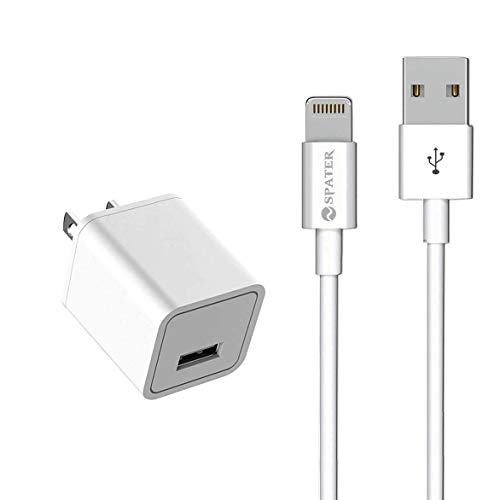 Spater iPhone Charger [Apple MFi Certified], Travel Home Wall Charger and a Lightning Cable Compatible with iPhone 14, 13, 12, 11, iPhone X, 8, 7, 6, 5, iPad Mini, iPod Touch, and iPods