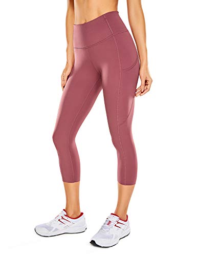 CRZ YOGA Women's Naked Feeling Workout Leggings 19'/21' - High Waist Gym Capris Leggings with Pockets Misty Merlot X-Large