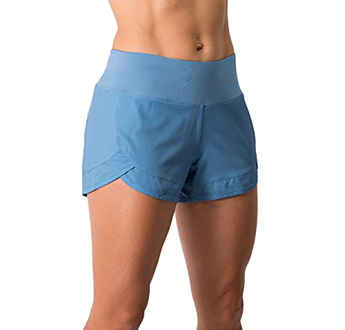 Tough Mode Womens 3' Lightweight Running WOD Volleyball Shorts Workout Mesh Liner Zip Pocket Ash Blue