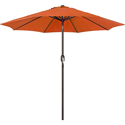 Blissun 9' Outdoor Patio Umbrella, Market Striped Umbrella with Push Button Tilt and Crank (Orange)