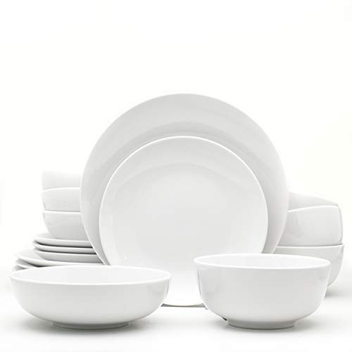 Euro Ceramica Essential Collection Porcelain Dinnerware and Serveware, 16 Piece Dinnerware Set, Service for 4, Classic White