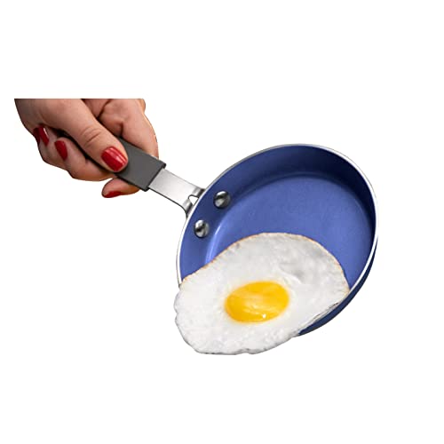 Granitestone Blue Mini Nonstick Egg Pan & Omelet Pan – 5.5” Single Serve Egg Frying Pan Nonstick/Skillet, Diamond Infused, Small Frying Pan Designed for Eggs Pancakes, Non Toxic, Dishwasher Safe