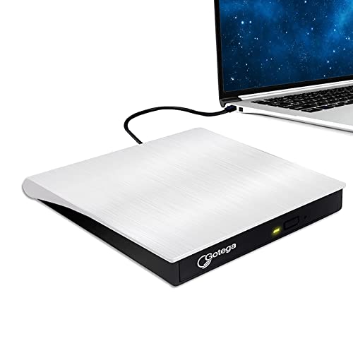 Gotega External DVD Drive, USB 3.0 Portable CD/DVD-RW Drive/ DVD Player for Laptop CD ROM Burner Compatible with Laptop Desktop PC Windows Linux OS Apple Mac White