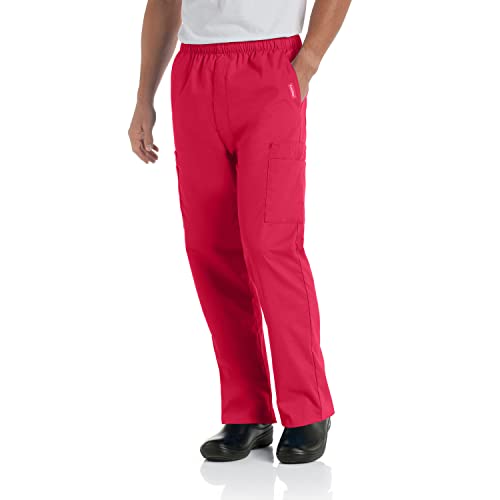 Landau Men's Standard Essentials Relaxed Fit 7-Pocket Elastic Cargo Scrub Pants 8555, True RED, Medium