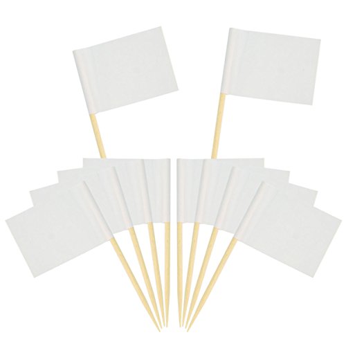 Wobe 200 Pack Blank Toothpick Flags, White Flags Labeling Marking Cake Toppers Shower Decoration Dinner Flags Cocktail Sticks for Cupcake Sandwiches Appetizers Cheese Markers
